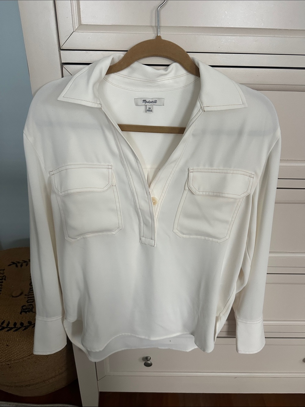 Madewell Cream Button-Front Collared Pullover Shirt